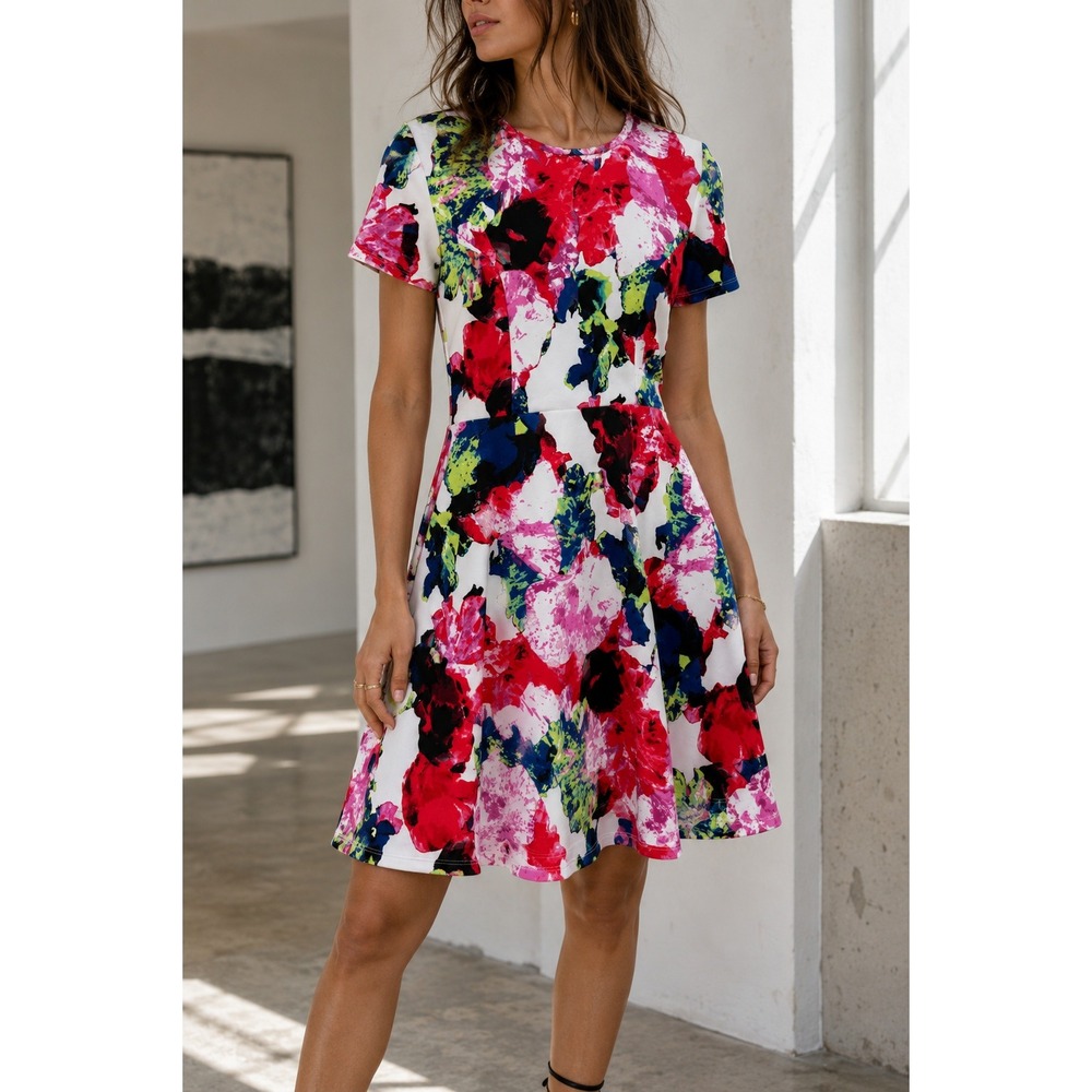NWOT Milly Rosabella Combo Floral Fit & Flare Dress Painterly Multicolor 6